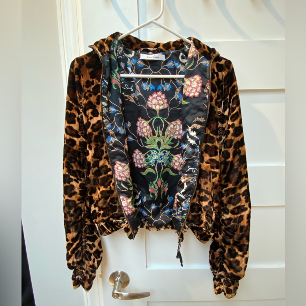 Robert Graham Leopard Print Velvet Bomber Jacket with Floral Lining